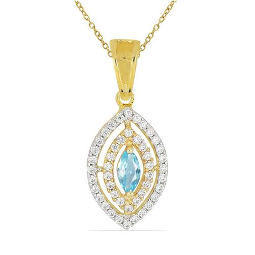 BUY 14K GOLD REAL SKY BLUE TOPAZ GEMSTONE WITH WHITE DIAMOND HALO PENDANT